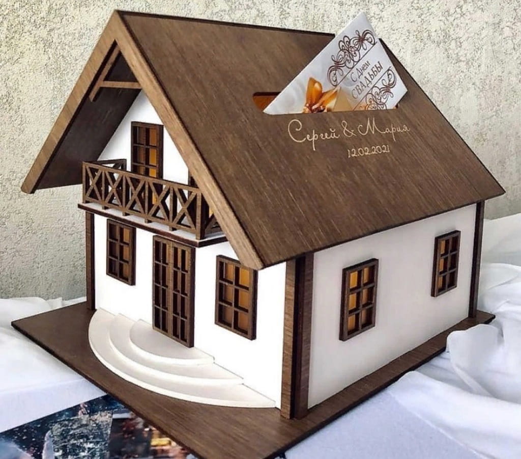 Laser Cut House Wedding Card Box Personalized Family Money Bank