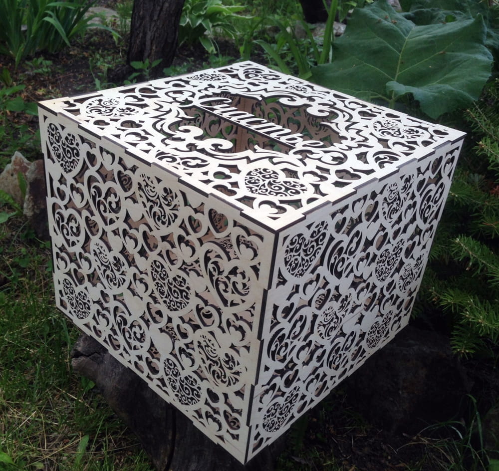 Laser Cut Wedding Card Box with Heart Cutout Design