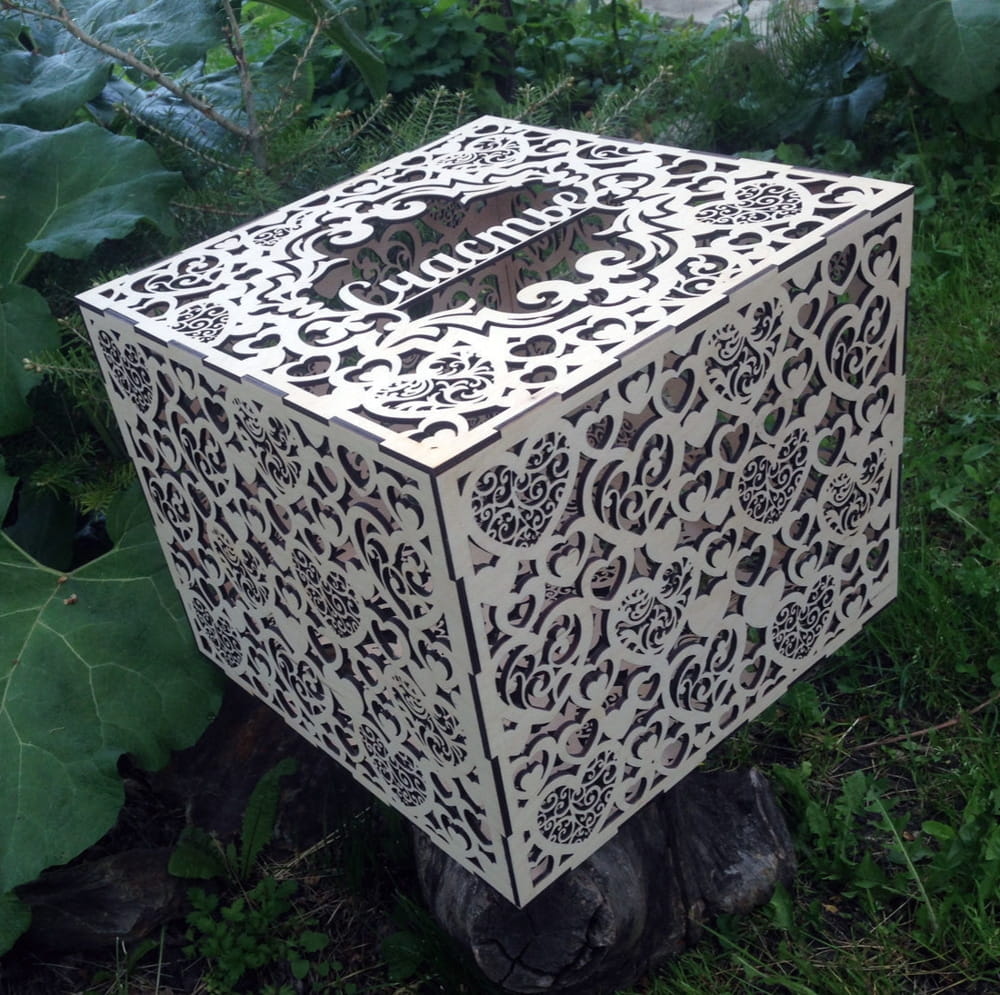 Laser Cut Wedding Card Box with Heart Cutout Design