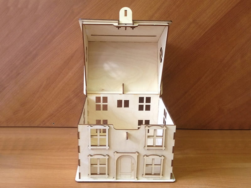Laser Cut Wooden House Wedding Envelope Box