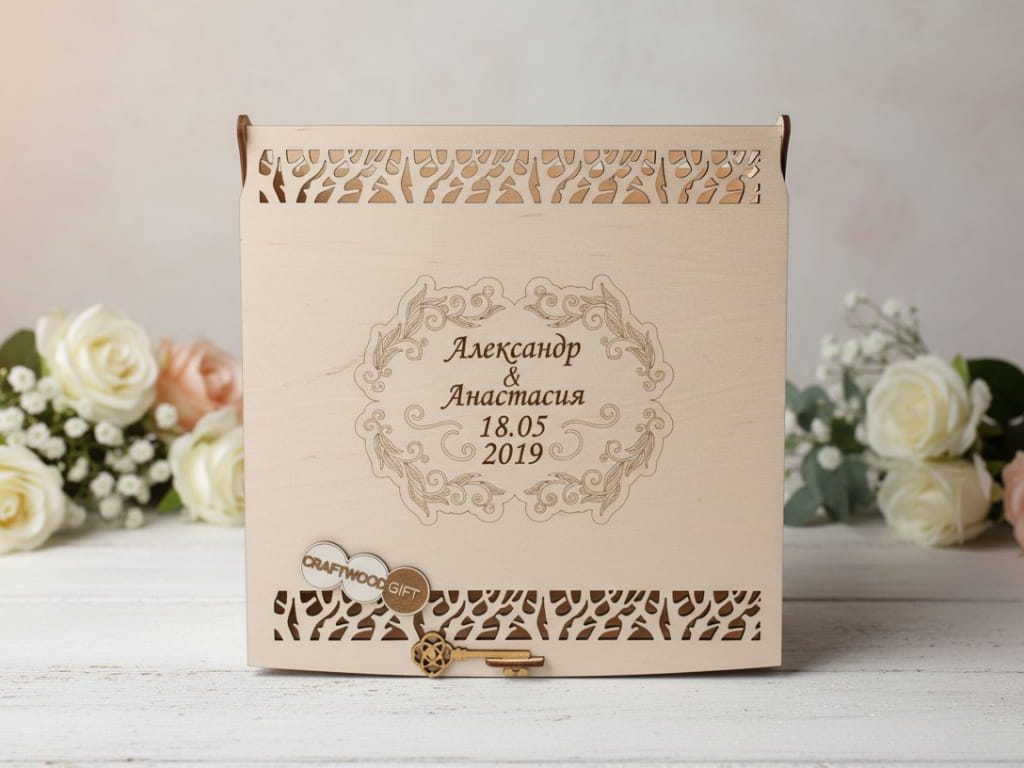 Laser Cut Wooden Invitation Card Box