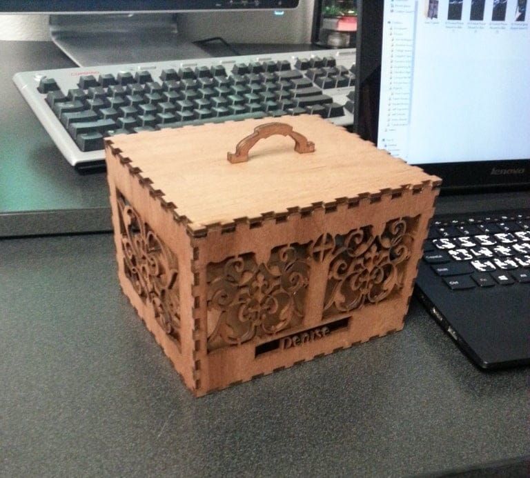 Laser Cut Decorative Wooden Box with Handle On Top
