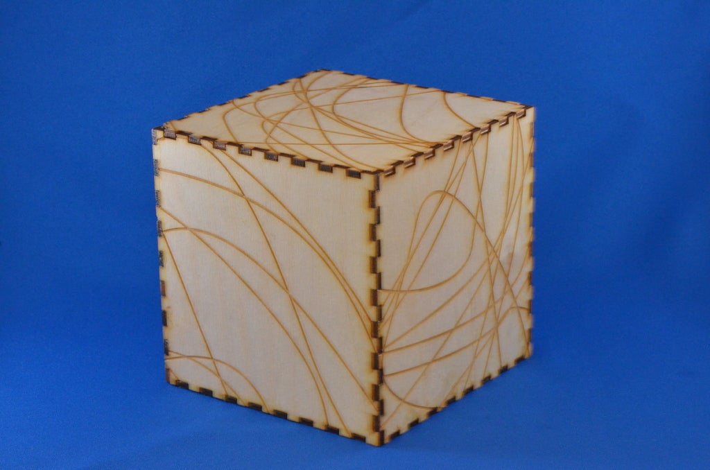 Laser Cut Wooden Square Box with Abstract Line Engraving