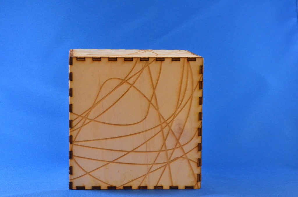 Laser Cut Wooden Square Box with Abstract Line Engraving
