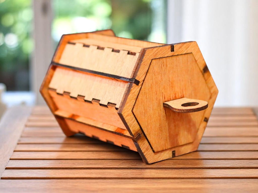 Laser Cut Wooden Hexagonal Drawer Storage Box