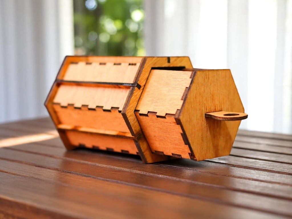 Laser Cut Wooden Hexagonal Drawer Storage Box
