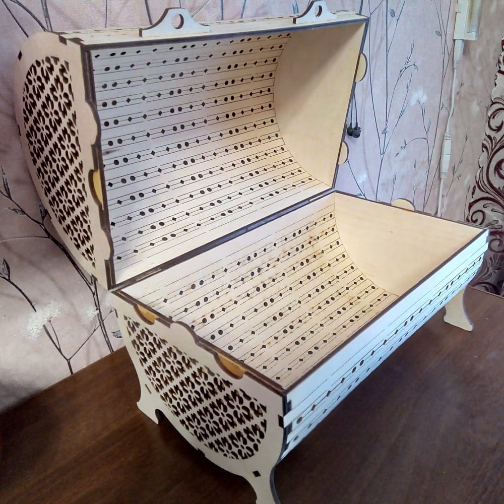 Laser Cut Wooden Box Curved Barrel Design Storage Chest