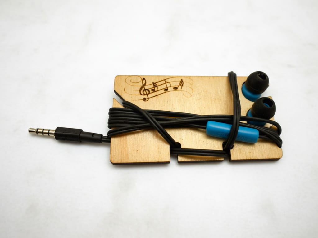 Laser Cut Wooden Tangle Free Earphone Organizer