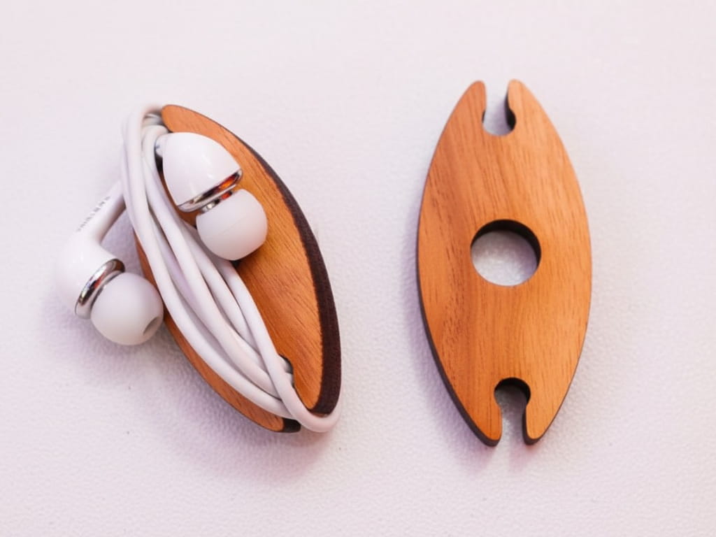 Laser Cut Wooden Wired Earphone Cord Organizer