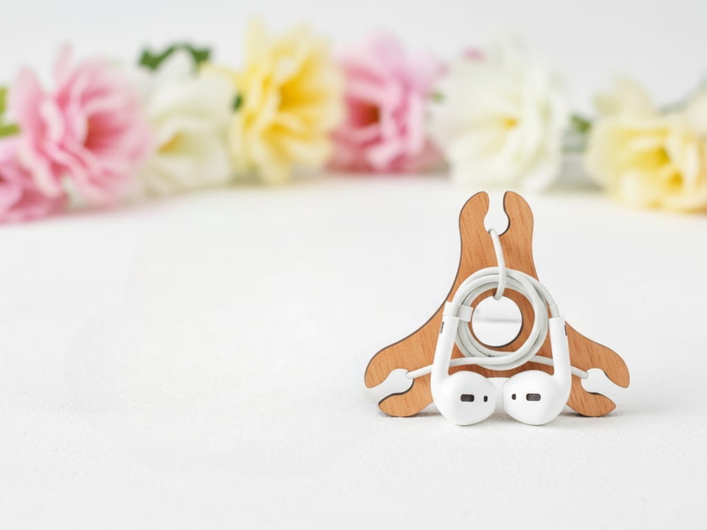 Laser Cut Wooden Earphone Cable Organizer