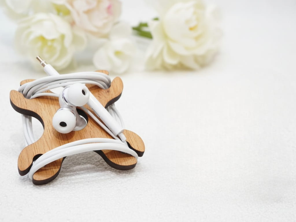 Laser Cut Wooden Earphone Holder and Cable Organizer
