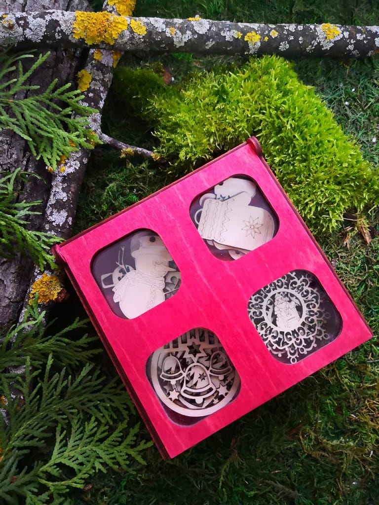 Laser Cut Wooden Gift Box with Christmas Ornaments