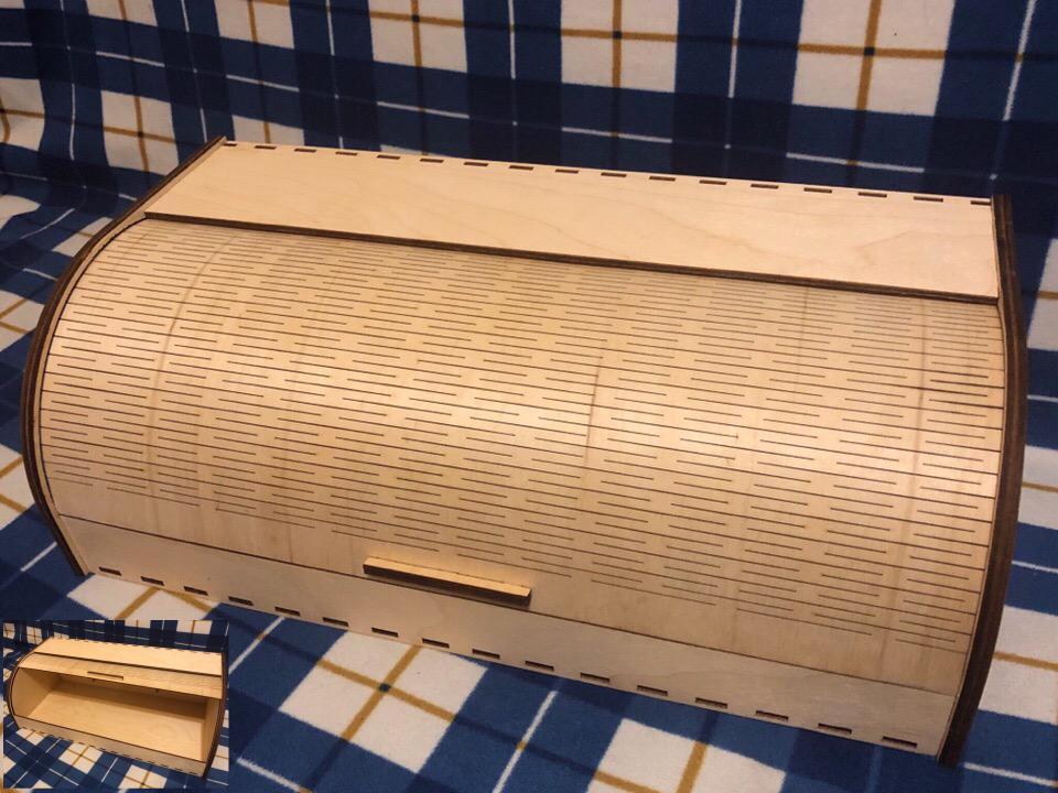 Laser Cut Wooden Bread Box with Roll Top Lid Kitchen Storage