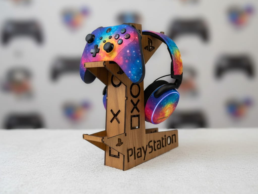 Laser Cut Wooden Stand for Controllers and Headphone
