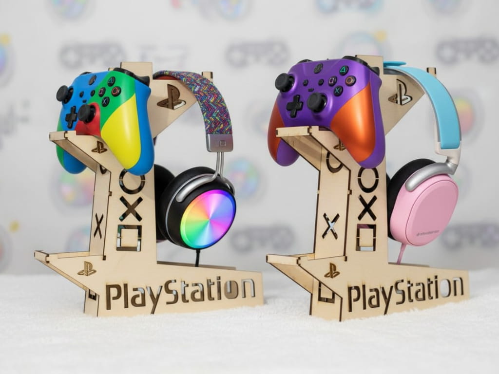 Laser Cut Wooden Stand for Controllers and Headphone