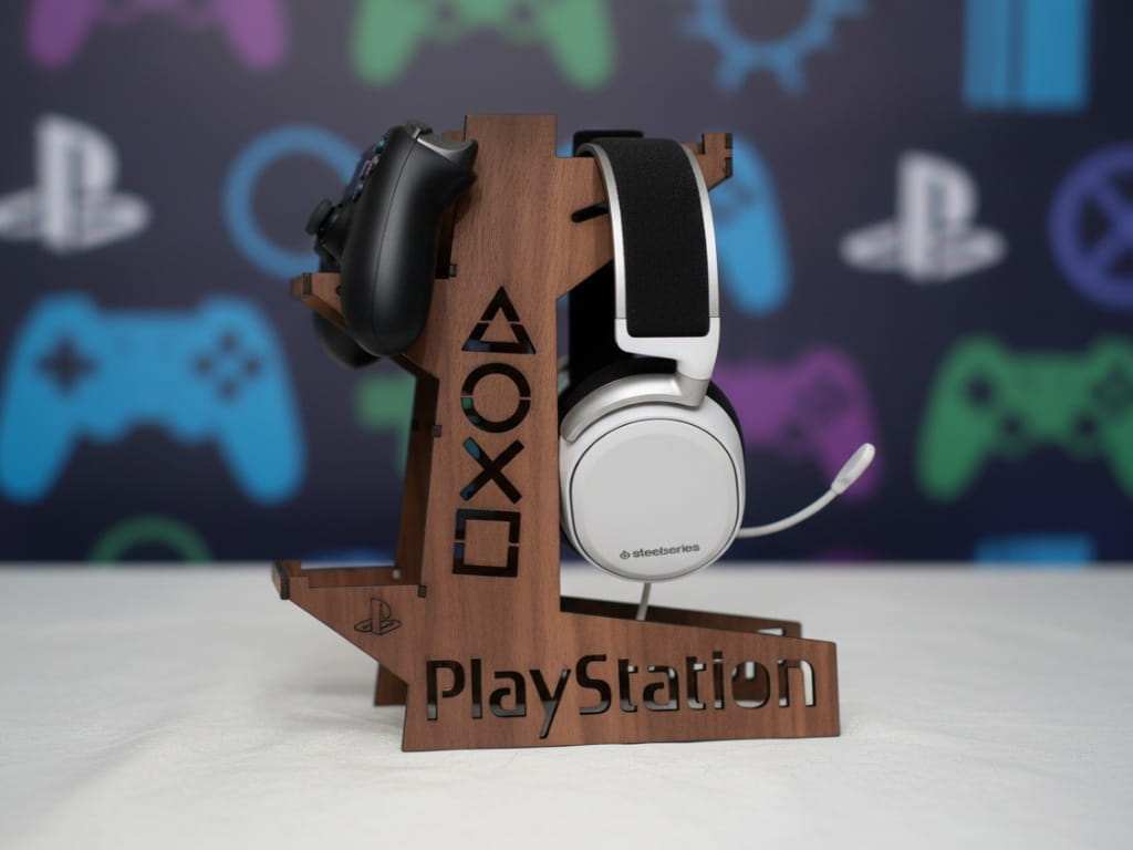 Laser Cut Wooden Stand for Controllers and Headphone