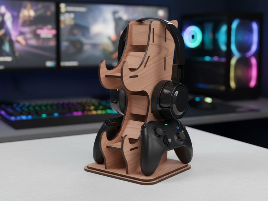 Laser Cut Headphone Holder and Game Controller Stand