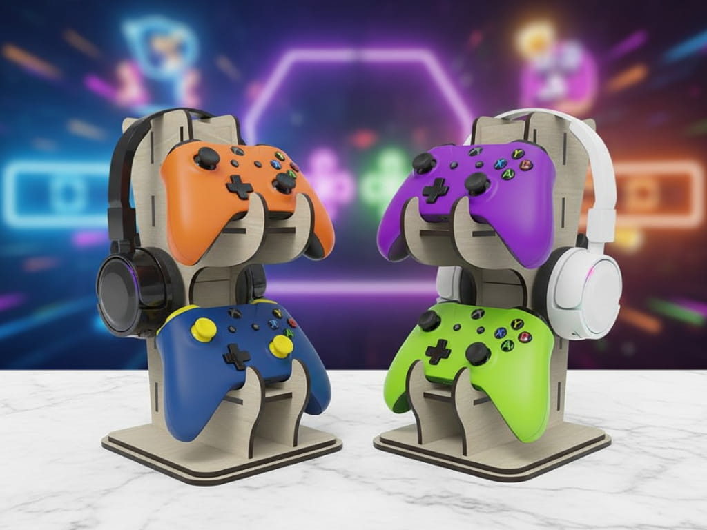 Laser Cut Headphone Holder and Game Controller Stand