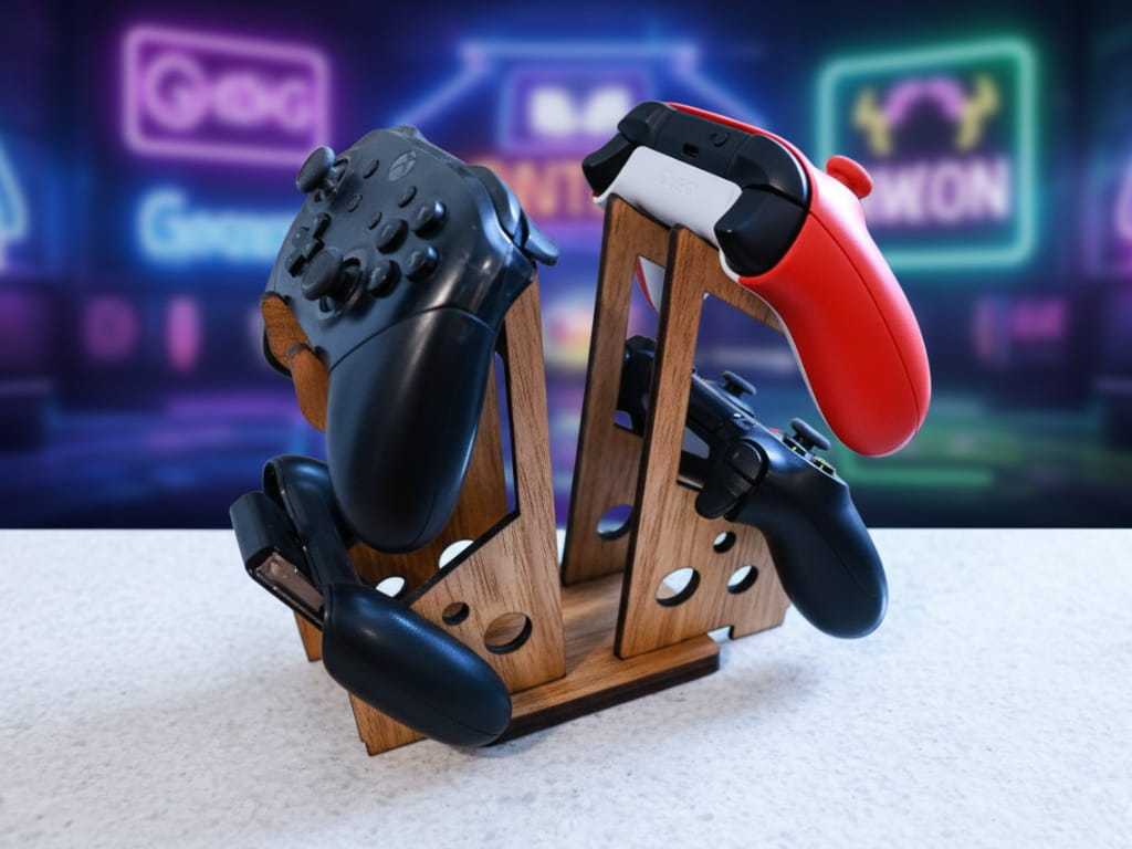 Laser Cut Wooden 4 Controller Holder Stand