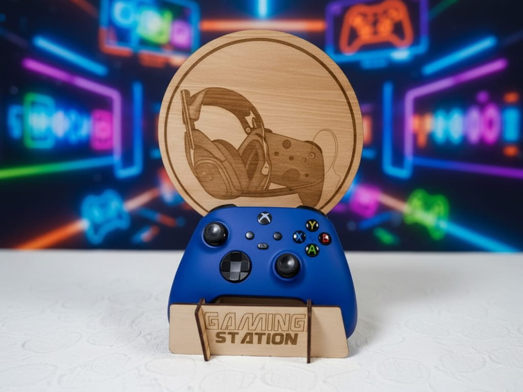 Laser Cut Wooden Single Gaming Controller Holder Stand