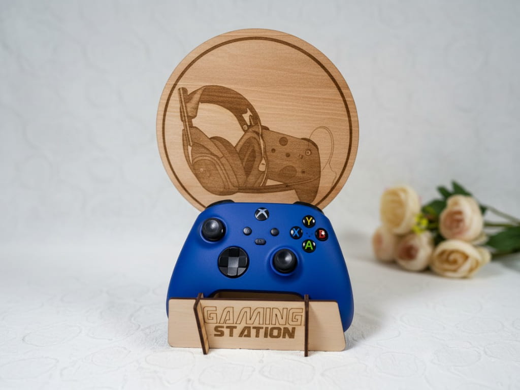 Laser Cut Wooden Single Gaming Controller Holder Stand