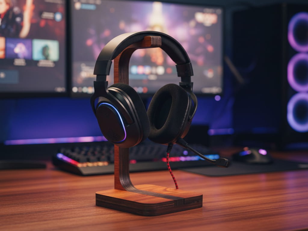 Laser Cut Wooden Gaming Headphone Stand