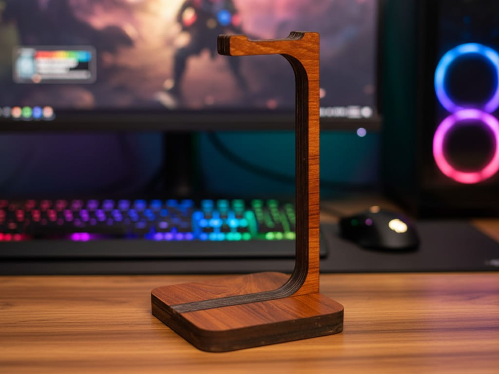 Laser Cut Wooden Gaming Headphone Stand