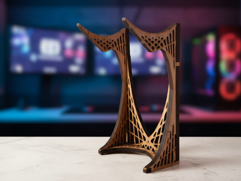 Laser Cut Decorative Wooden Headphone Stand
