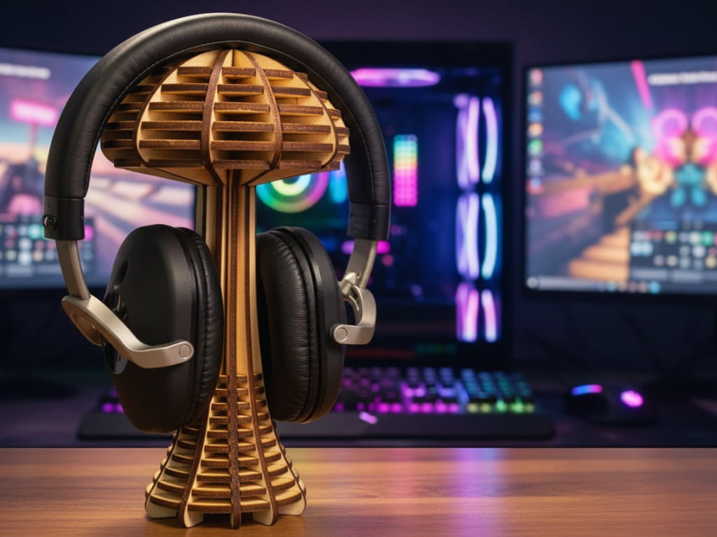 Laser Cut Wooden Mushroom Headphone Holder