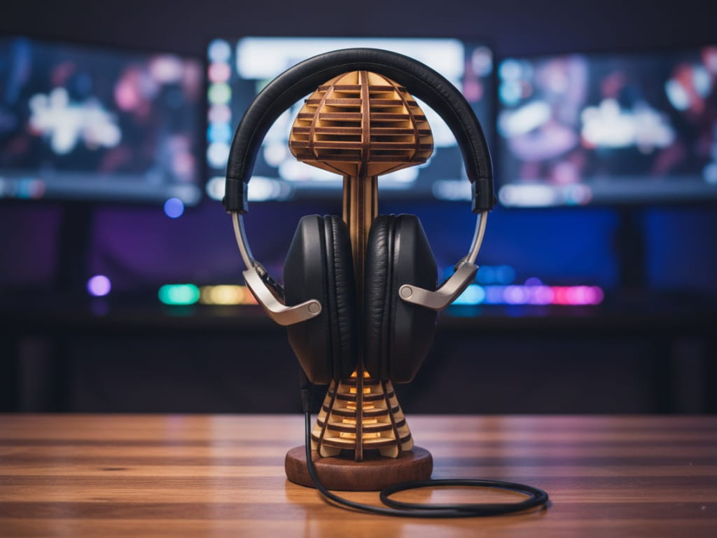 Laser Cut Wooden Mushroom Headphone Stand