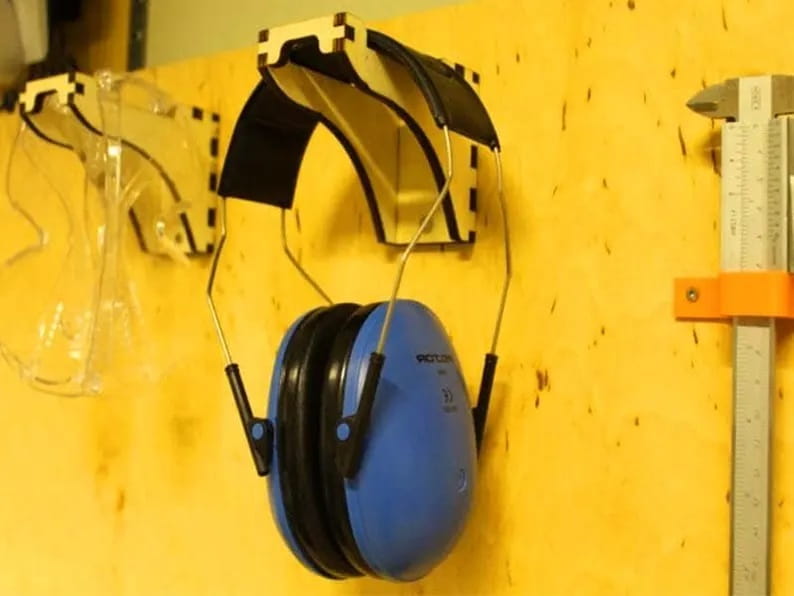 Laser Cut Wooden Wall Mounted Earmuff Headphone Stand