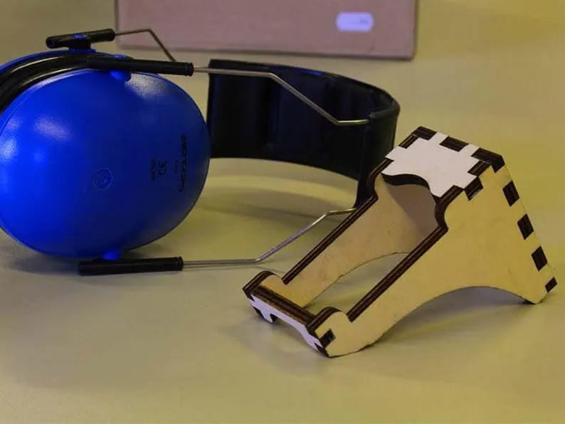 Laser Cut Wooden Wall Mounted Earmuff Headphone Stand