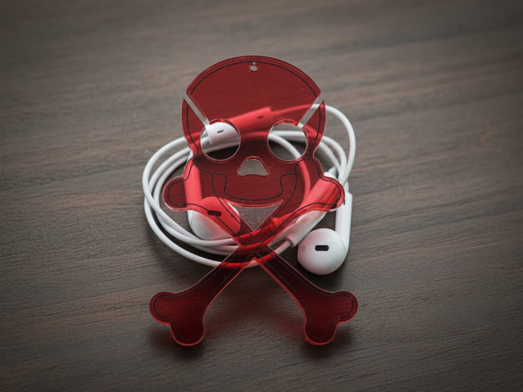 Laser Cut Acrylic Skull and Crossbones Earbud Holder