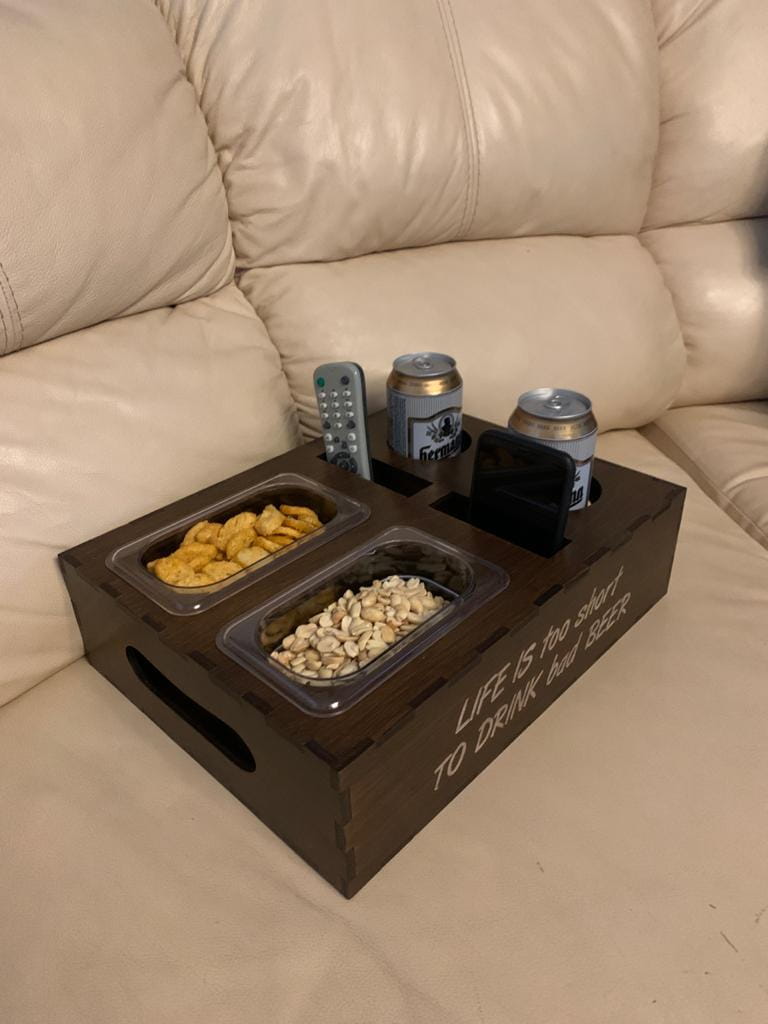 Laser Cut Drink Organizer TV Remote Mobile Holder Snack Container