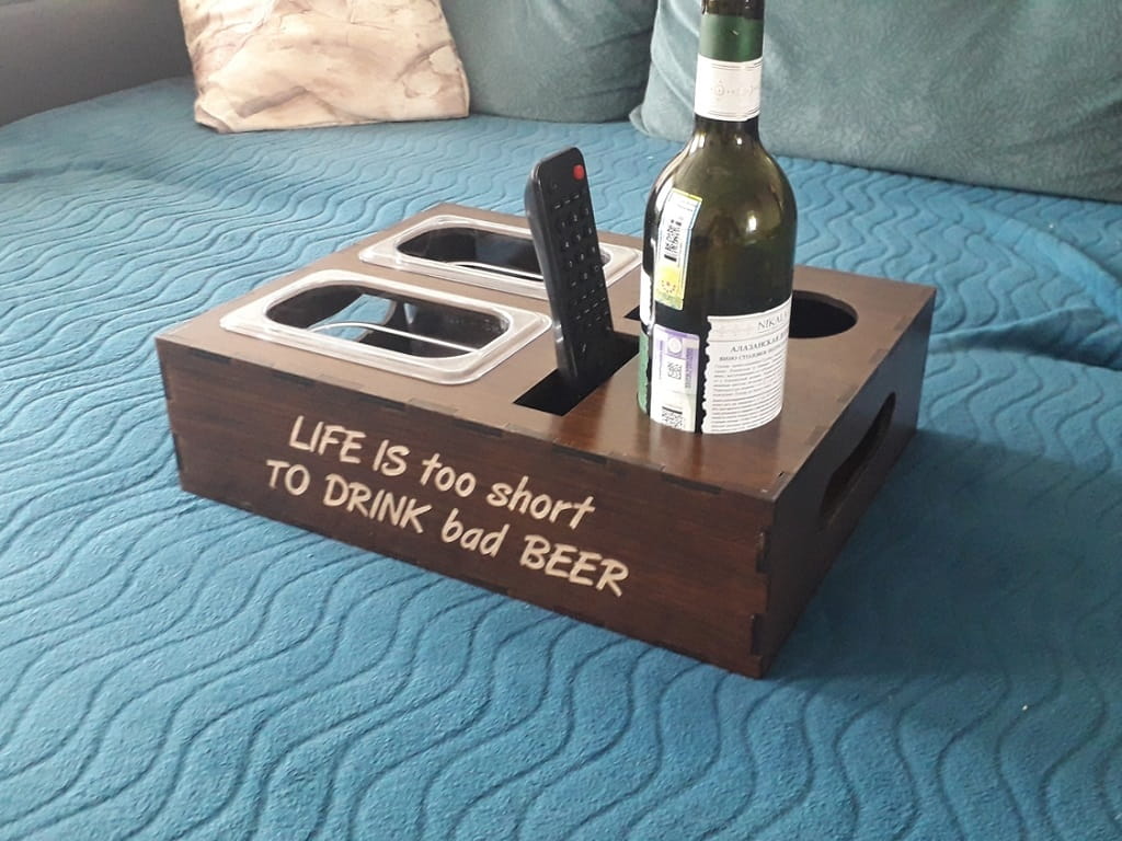 Laser Cut Drink Organizer TV Remote Mobile Holder Snack Container