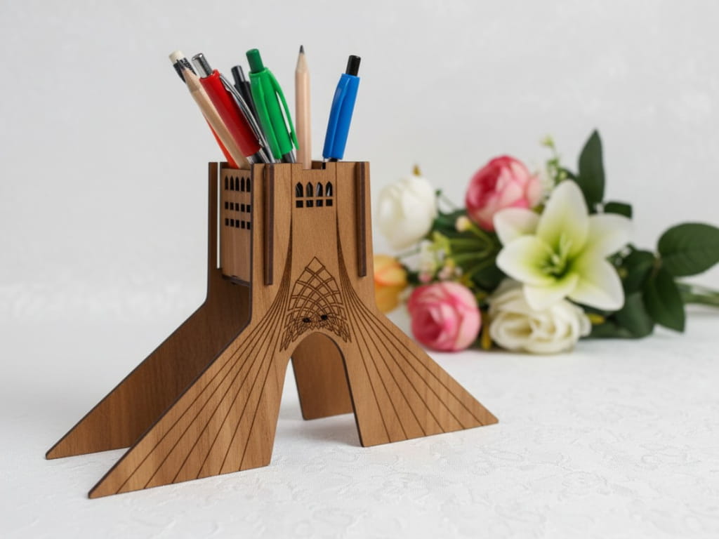 Laser Cut Wooden Azadi Tower Pencil Holder