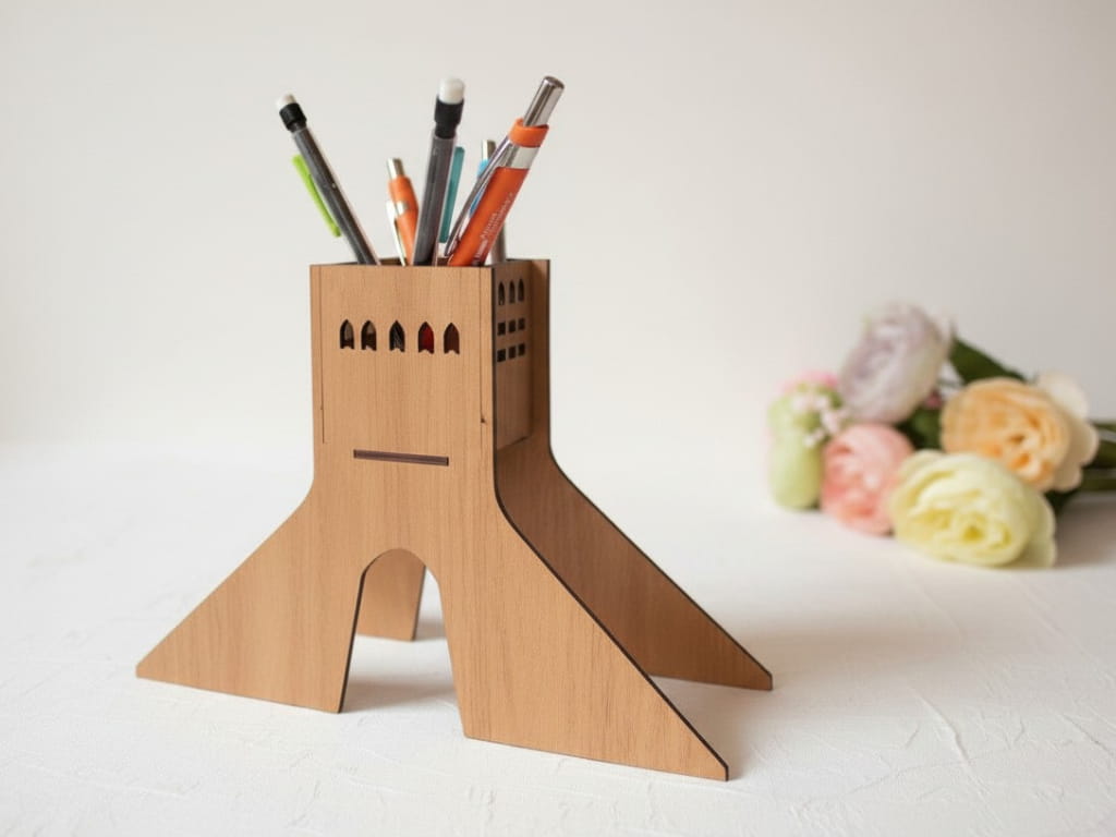 Laser Cut Wooden Azadi Tower Pencil Holder