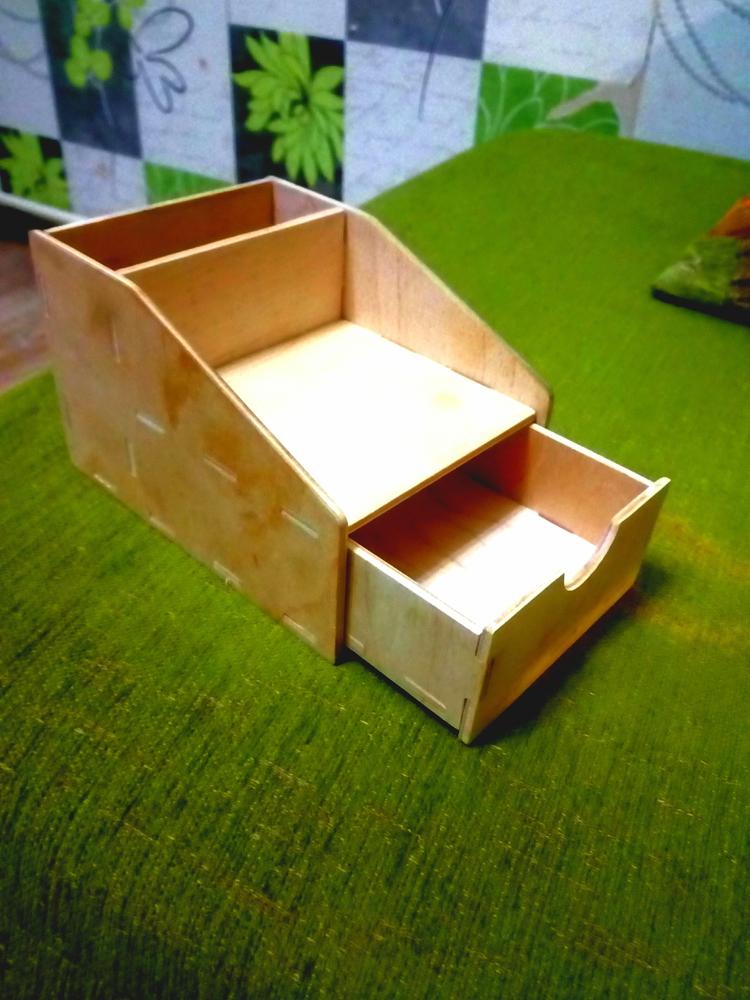 Laser Cut Wooden Desktop Pencil Organizer with Drawer