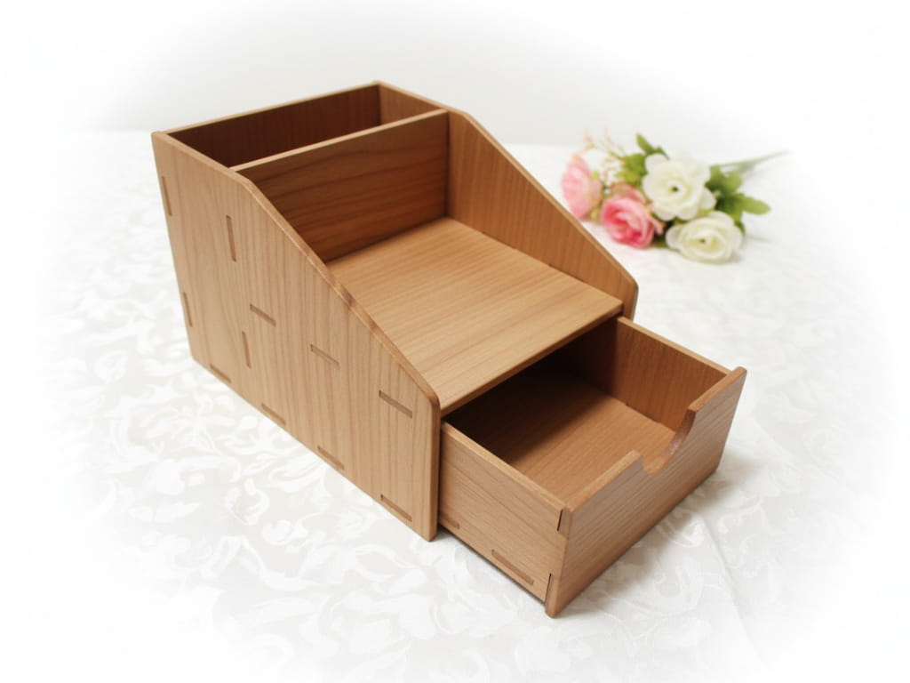 Laser Cut Wooden Desktop Pencil Organizer with Drawer