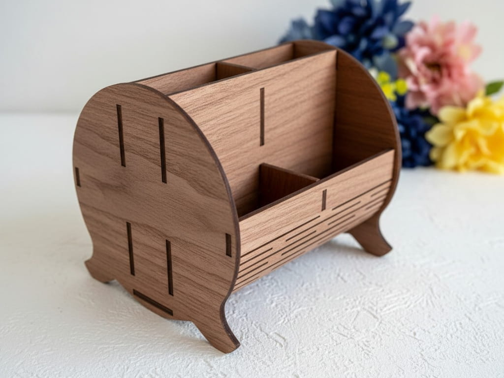 Laser Cut Barrel Desk Organizer Pen Holder for Desk