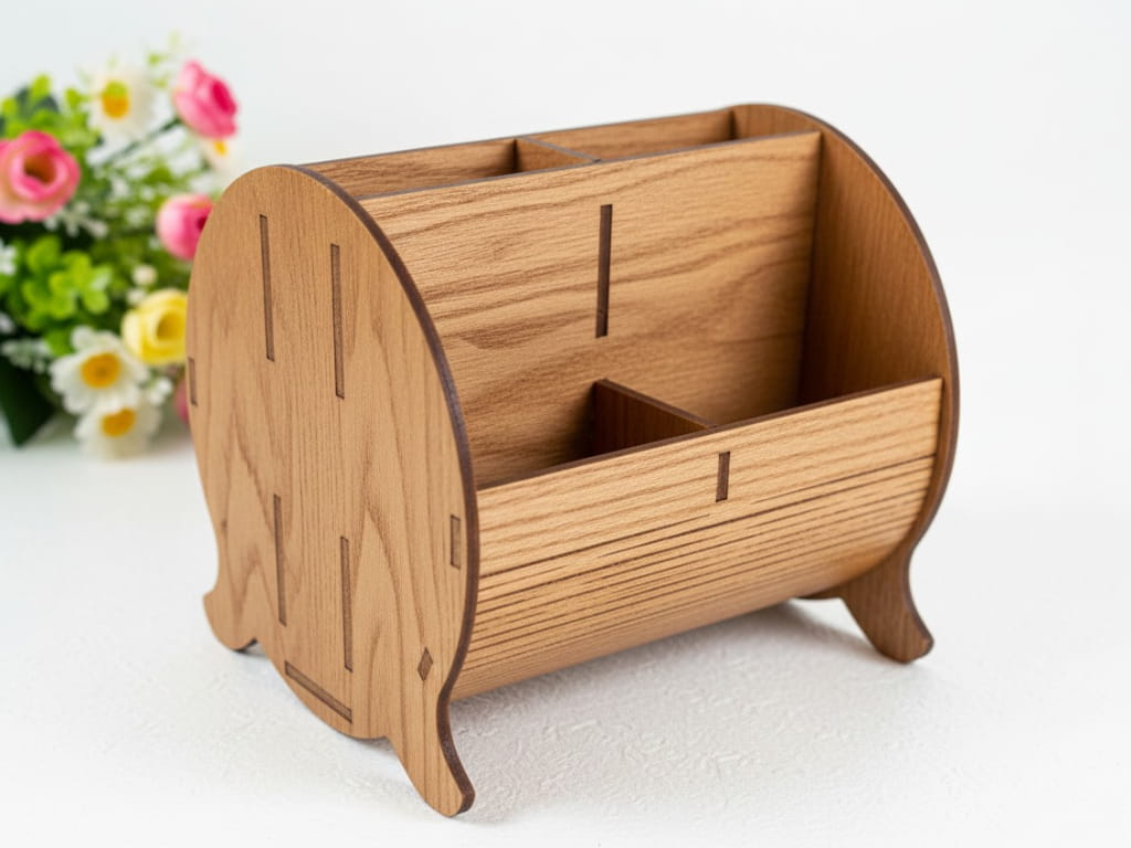 Laser Cut Barrel Desk Organizer Pen Holder for Desk