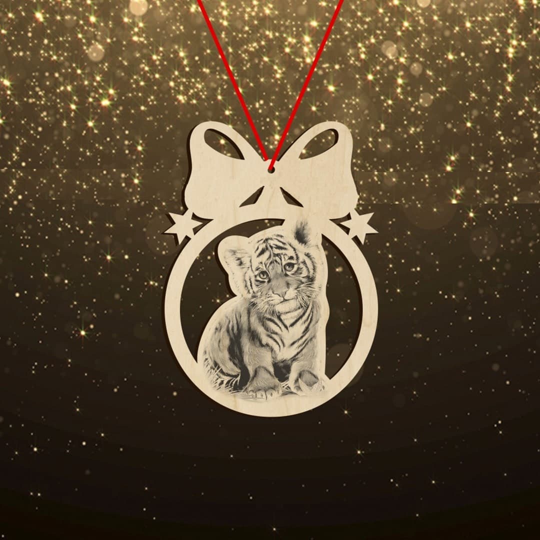 Cute Tiger Cub in Christmas Hanging Ball Laser Cut File