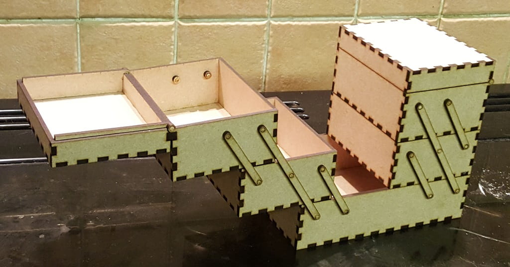 Laser Cut Wooden Cantilever Tool Box Organizer