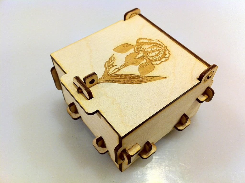 Laser Cut Wooden Pinned Box with Flower Engraving