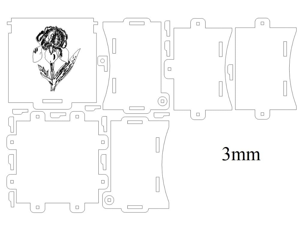 Laser Cut Wooden Pinned Box with Flower Engraving
