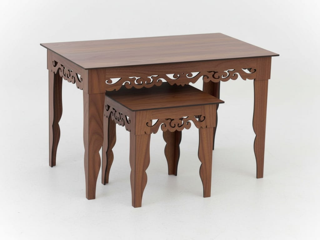 Laser Cut Wooden Vintage Pair of Nesting Tables