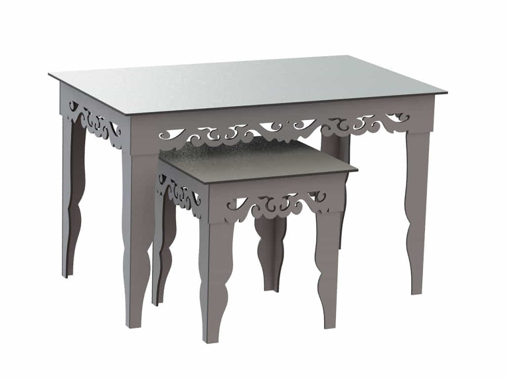 Laser Cut Wooden Vintage Pair of Nesting Tables
