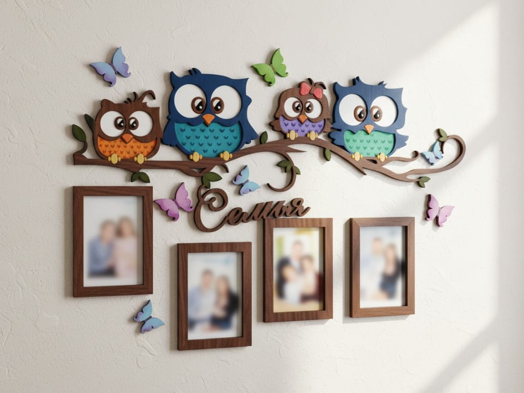 Laser Cut Picture Frame Collage with Owl and Butterfly Wall Decoration