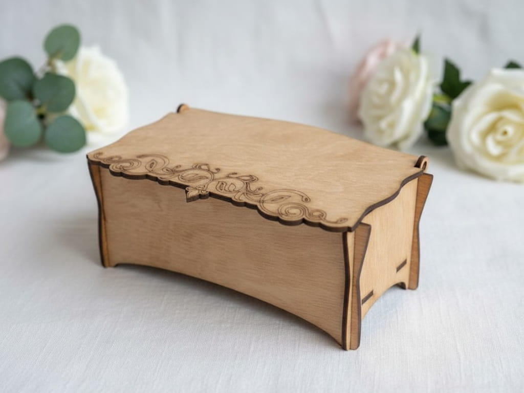 Laser Cut Wooden Jewelry Box Hinged Lid Keepsake Storage