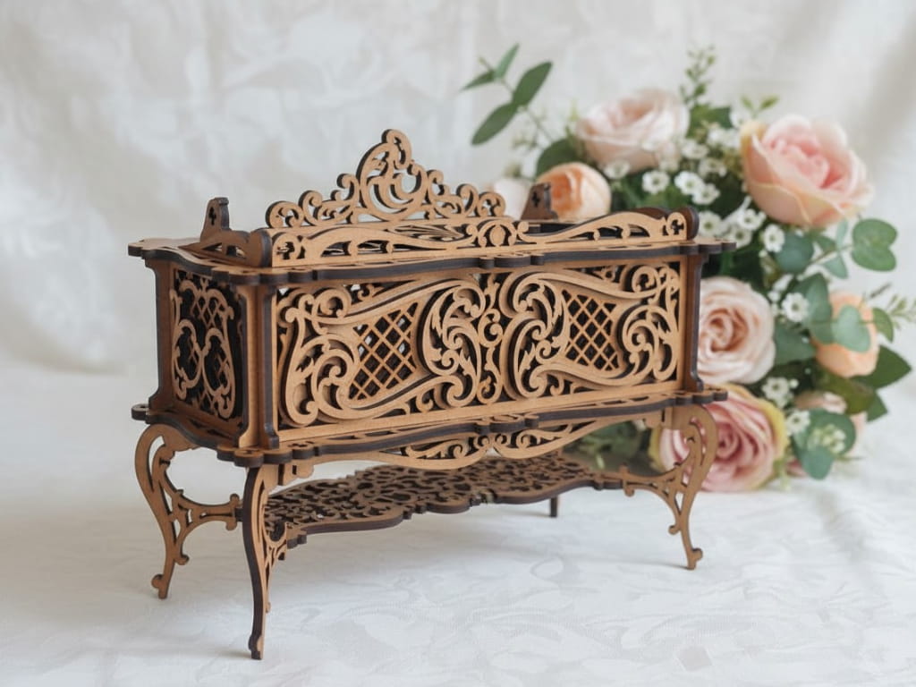 Laser Cut Decorative Jewelry Box with Intricate Design
